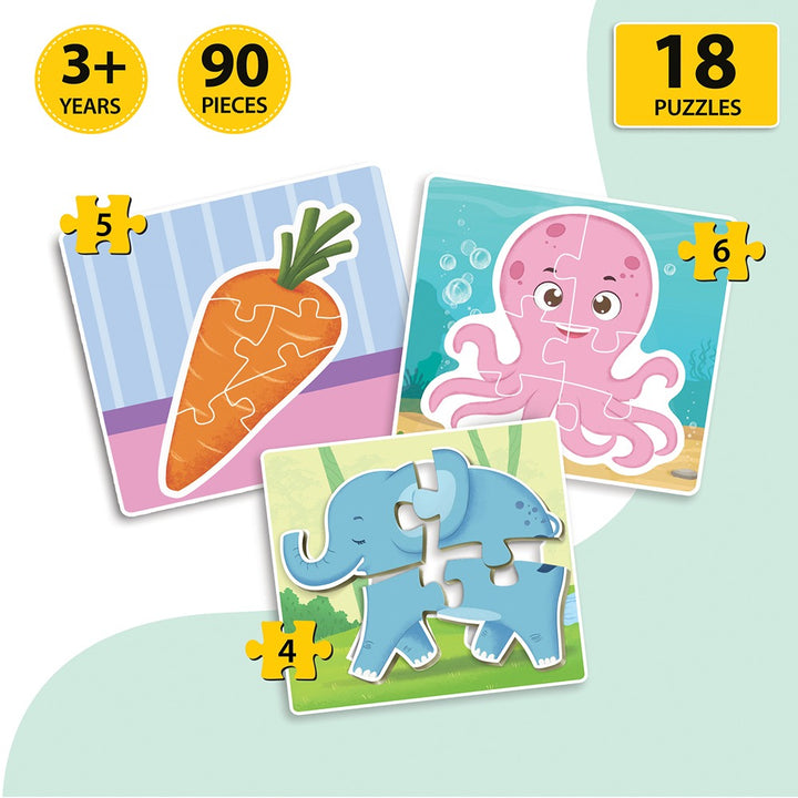 Baby’s First Jigsaw Puzzle Animals, Fruits & Vegetables (Set of 6) | 90 Pieces