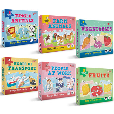 Jigsaw Puzzle Professions, Transport, Fruits, Vegetables and Animals (set of 6) | 90 Pieces