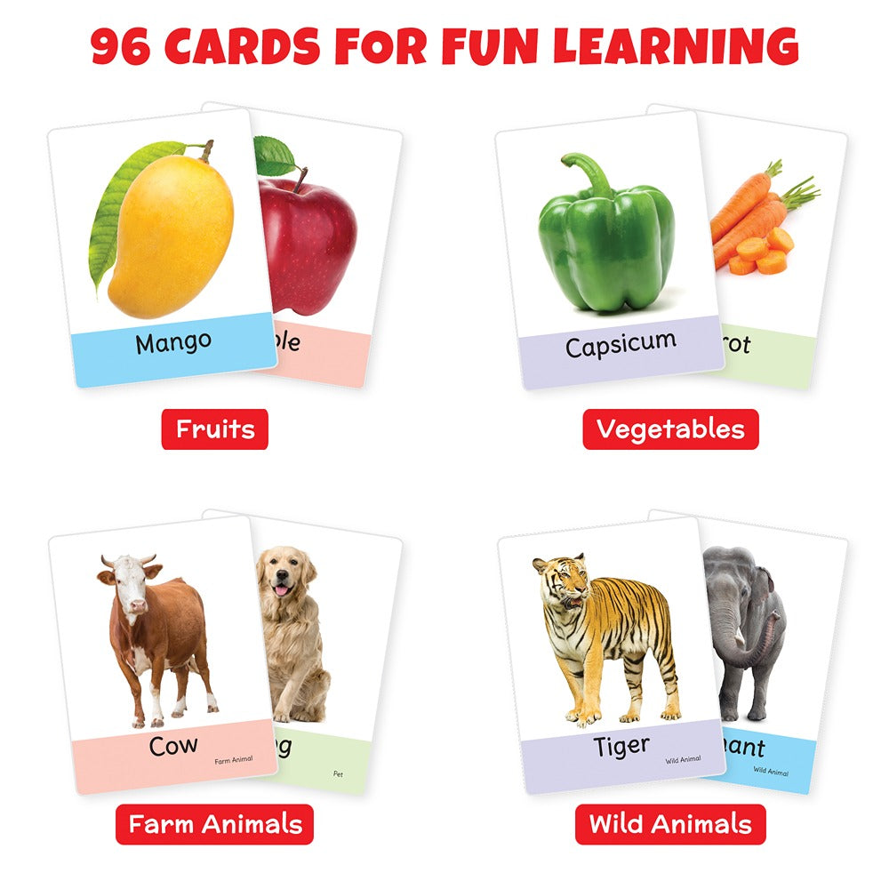 Big Flash Cards Fruits, Vegetables and Animals (Set of 3)| 96 Cards