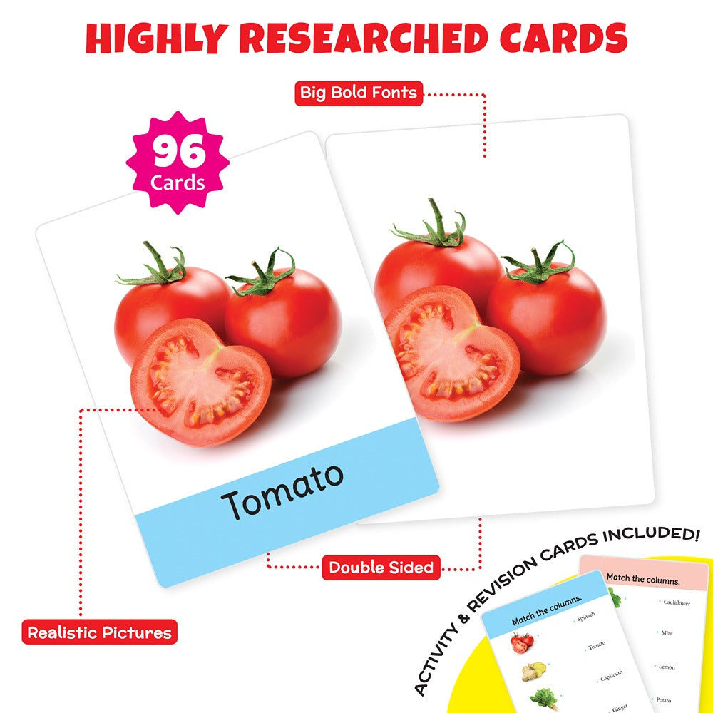 Big Flash Cards Fruits, Vegetables and Animals (Set of 3)| 96 Cards