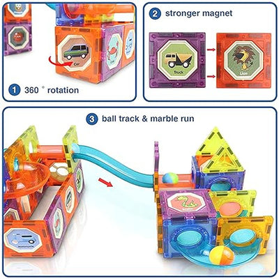 Magnetic Marble Run Light Magnetic Tiles Building Blocks for Kids (49 Pc)