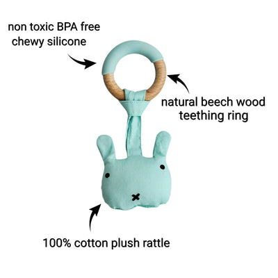 Wood Plush Rattle Teether Toy - Bear