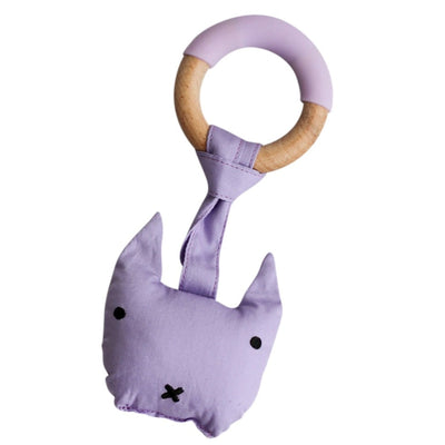Wood Plush Rattle Teether Toy - Kitty