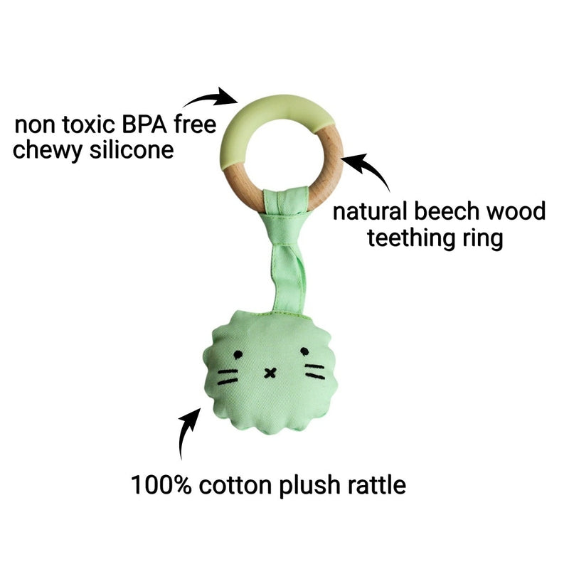 Wood Plush Rattle Teether Toy - Lion