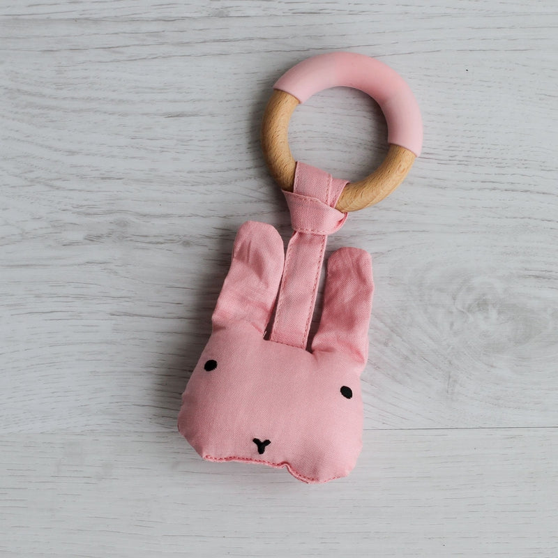 Wood Plush Rattle Teether Toy - Rabbit