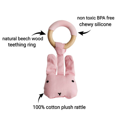 Wood Plush Rattle Teether Toy - Rabbit
