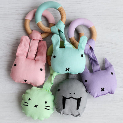 Wood Plush Rattle Teether Toy - Rabbit