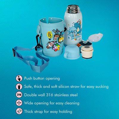 Temperature Control Insulated Vacuum Flask Kids Stainless Steel water Bottle (Light Blue)