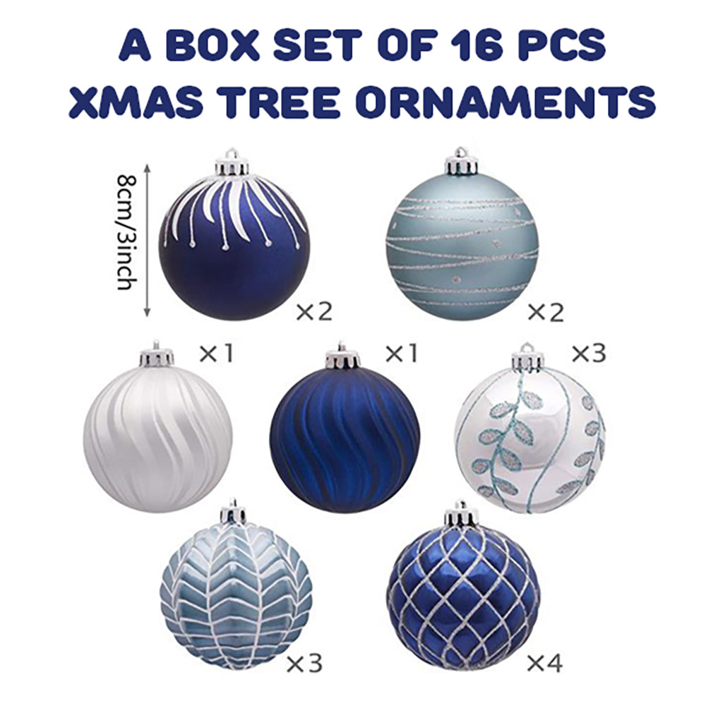 Blue Silver Stripes Theme Christmas Ball Tree Ornaments (16 Pcs)