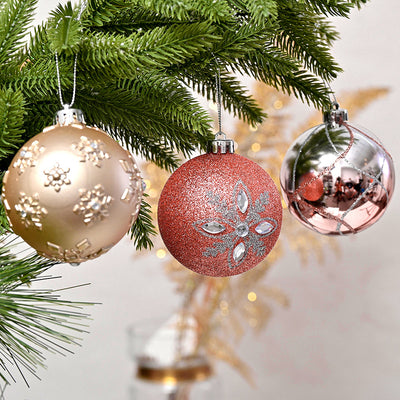 16pcs Peach Snowflakes Shimmer Christmas Ball Tree Ornaments
