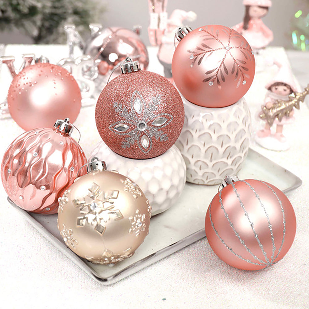 16pcs Peach Snowflakes Shimmer Christmas Ball Tree Ornaments
