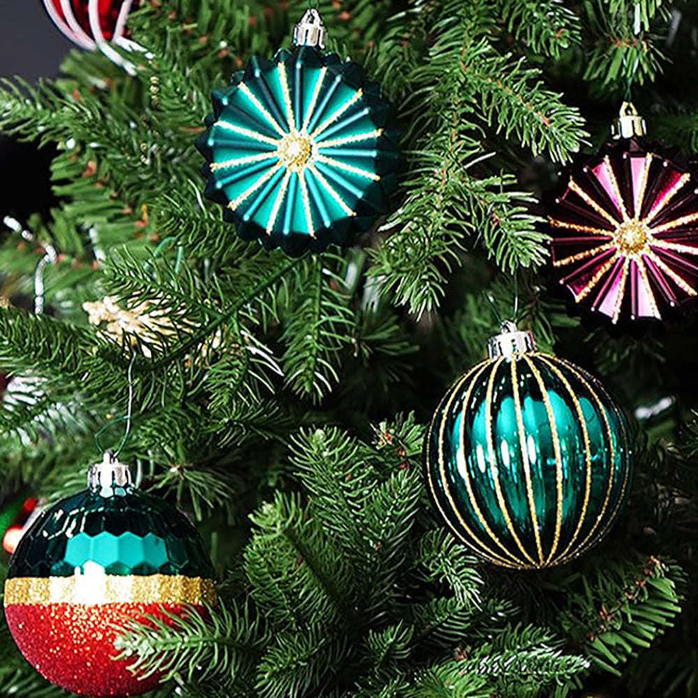 Maroon, Green and White Christmas Ball Tree Ornaments (50 Pcs)