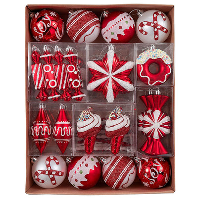 Red and White Candy Donuts Themed Christmas Ball Tree ornaments (60 Pcs)