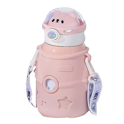 Space Globe Lid DIY sticker Water Bottle (500ml) | Pink