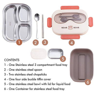 Brown Bear Double Lock Stainless Steel Kids Lunch Box | Big Size