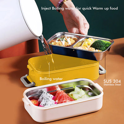 Double Storey Curvy handle Stainless Steel Lunch /Tiffin Box (Yellow/Grey)