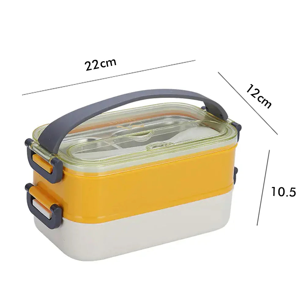 Double Storey Curvy handle Stainless Steel Lunch /Tiffin Box (Yellow/Grey)