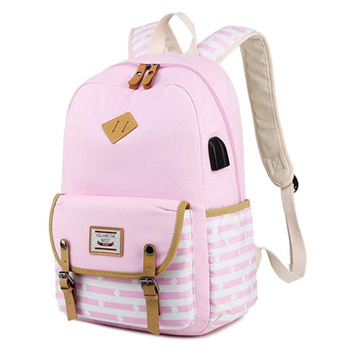 Pink stripes with mini-Polka dots Theme Backpack with Lunch Bag & Stationery Pouch