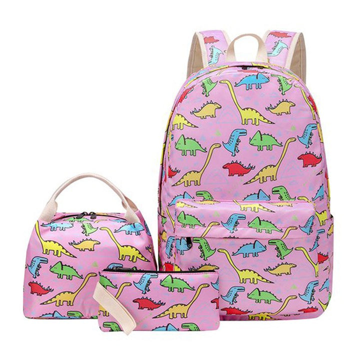 Dino Park  Backpack with Lunch Bag & Stationery Pouch (Pink)