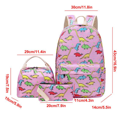 Dino Park  Backpack with Lunch Bag & Stationery Pouch (Pink)