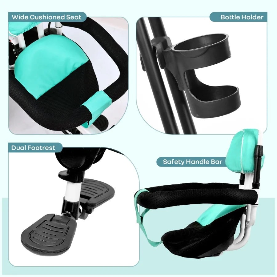 R for Rabbit Tiny Toes R40 Ace Baby Tricycle – Lake Blue | 360° Rotatable Seat & Parental Control | Adjustable Canopy & EVA Wheels