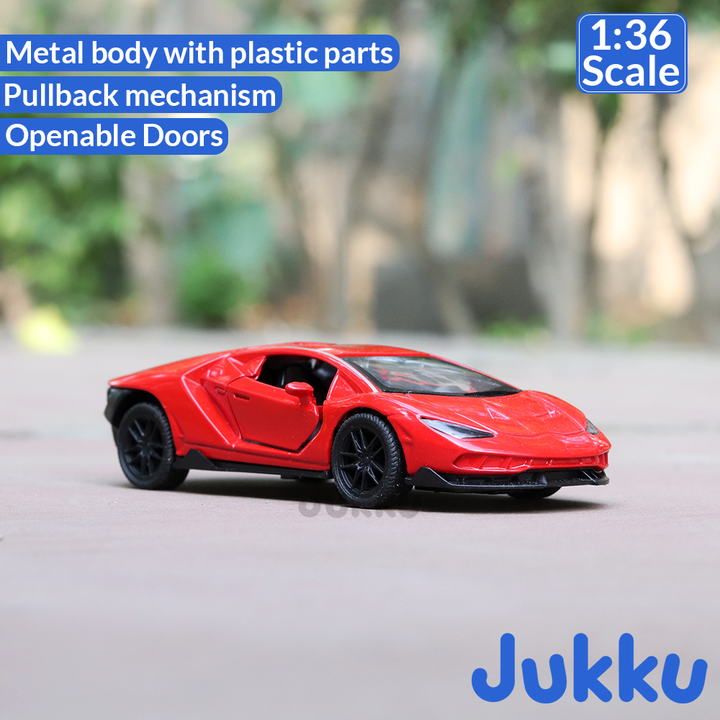Jukku Resembling Lamborghini Aventador Diecast Car - Pullback, Openable Doors & Bonnet | 1:36 Scale (3 Years till Grown Ups)