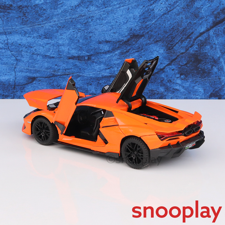 Big Fun Toys Resembling Lamborghini Revuelto Diecast Car - Pull Back, Openable Parts, Sound & Light | 1:24 Scale (3 Years till Grown Ups)
