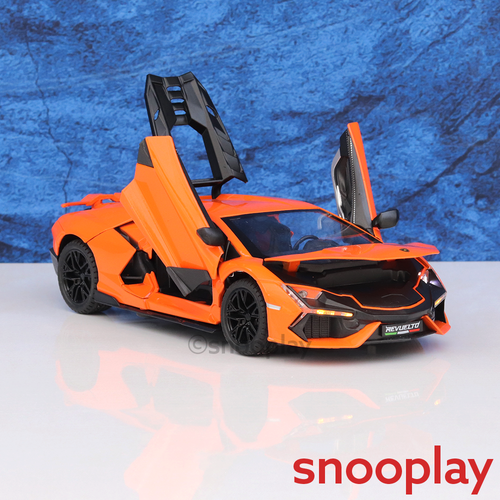 Big Fun Toys Resembling Lamborghini Revuelto Diecast Car - Pull Back, Openable Parts, Sound & Light | 1:24 Scale (3 Years till Grown Ups)