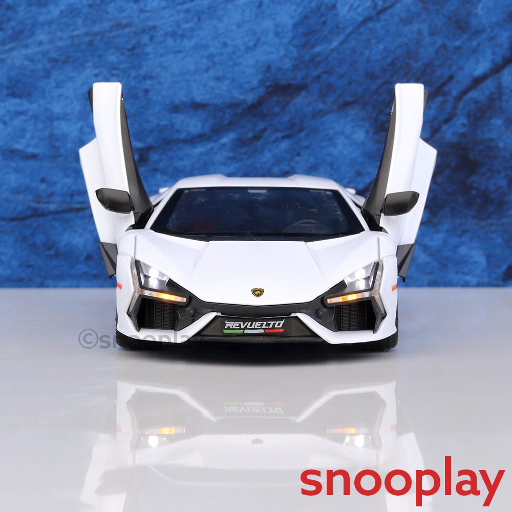 Big Fun Toys Resembling Lamborghini Revuelto Diecast Car - Pull Back, Openable Parts, Sound & Light | 1:24 Scale (3 Years till Grown Ups)