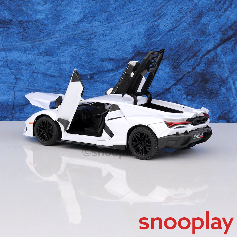 Big Fun Toys Resembling Lamborghini Revuelto Diecast Car - Pull Back, Openable Parts, Sound & Light | 1:24 Scale (3 Years till Grown Ups)