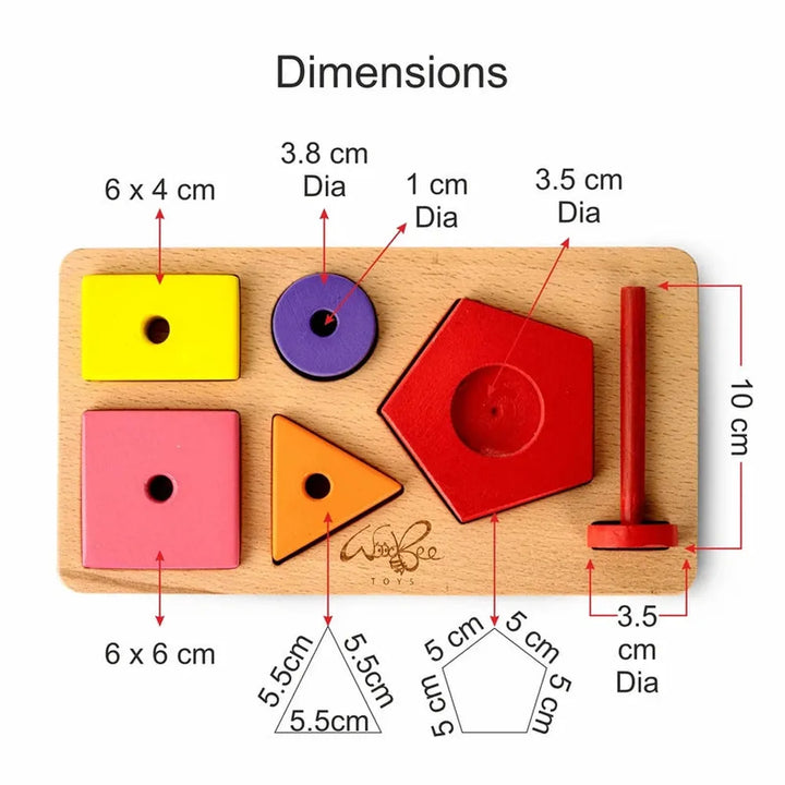 WoodBee Toys 6 Pieces Wooden Stacker Cum Sorter with Base Plate (1-2 Years)