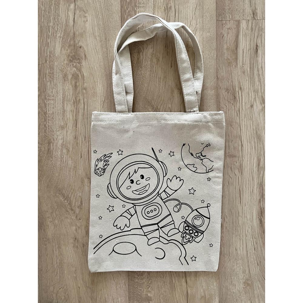 Little Canvas DIY Colouring Little Space Explorer Tote Bag | Canvas Art & Craft Activity for Kids