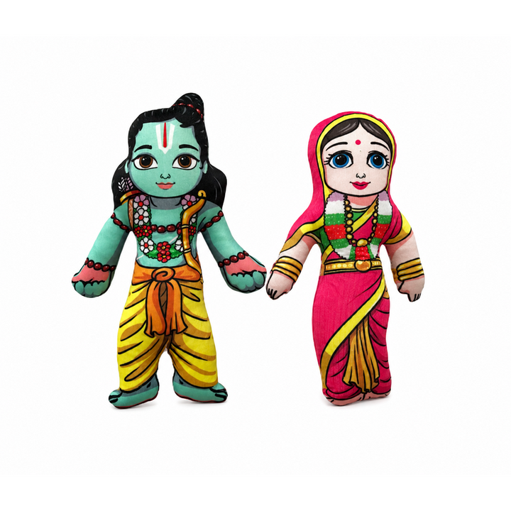 Little Canvas Lord Ram & Sita Plush Dolls | Ramayana Soft Toy Set | Festive Gifting & Home Decor