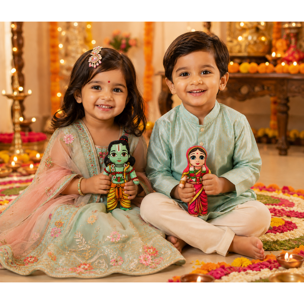Little Canvas Lord Ram & Sita Plush Dolls | Ramayana Soft Toy Set | Festive Gifting & Home Decor