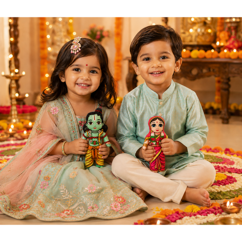 Little Canvas Lord Ram & Sita Plush Dolls | Ramayana Soft Toy Set | Festive Gifting & Home Decor