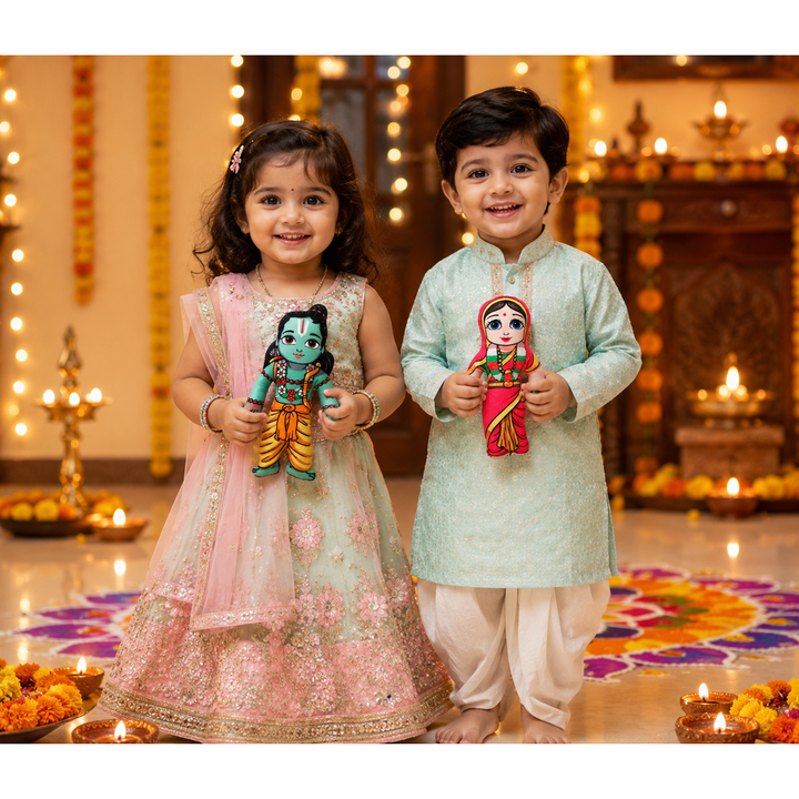 Little Canvas Lord Ram & Sita Plush Dolls | Ramayana Soft Toy Set | Festive Gifting & Home Decor