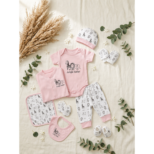Mama's Care Jungle Safari Gift Set - Pack of 10+1 Teether Cum Rattle | Pink