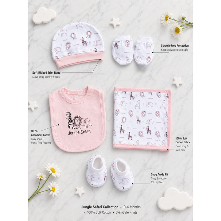 Mama's Care Jungle Safari Gift Set - Pack of 10+1 Teether Cum Rattle | Pink