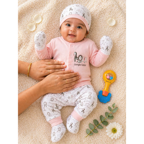 Mama's Care Jungle Safari Gift Set - Pack of 10+1 Teether Cum Rattle | Pink