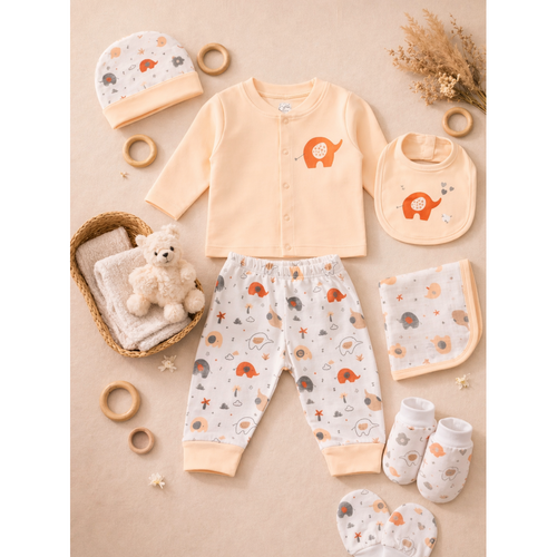 Mama's Care Hello Lil One 9 Pieces Gift Set - 100% Cotton Interlock Theme | Light Peach
