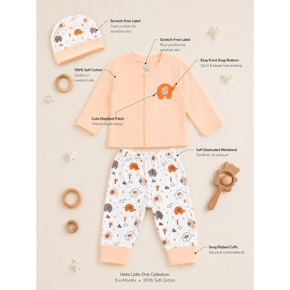 Mama's Care Hello Lil One 9 Pieces Gift Set - 100% Cotton Interlock Theme | Light Peach