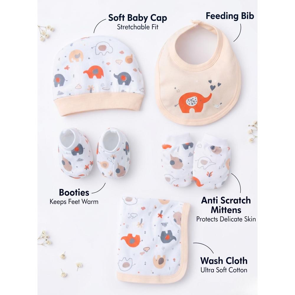 Mama's Care Hello Lil One 9 Pieces Gift Set - 100% Cotton Interlock Theme | Light Peach