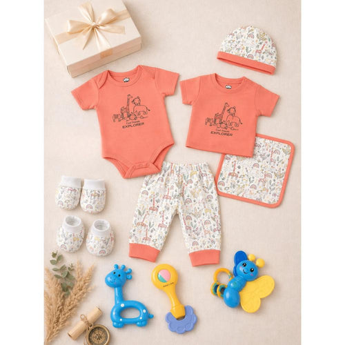 Mama's Care Friend's Explorer 13 Pieces Gift Set - Pack of 10+3 Teether & Rattles | Coral color