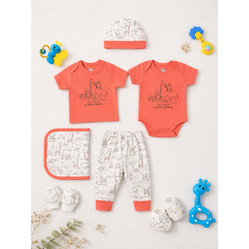 Mama's Care Friend's Explorer 13 Pieces Gift Set - Pack of 10+3 Teether & Rattles | Coral color
