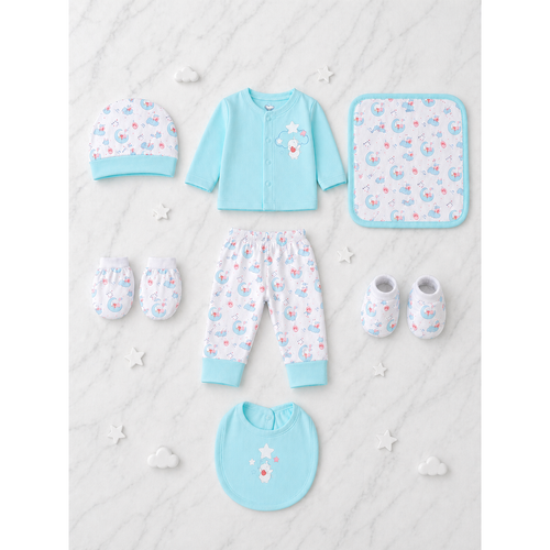 Mama's Care Chasing Rainbow 9 Pieces Gift Set - 100% Cotton Interlock Theme | Sky Blue