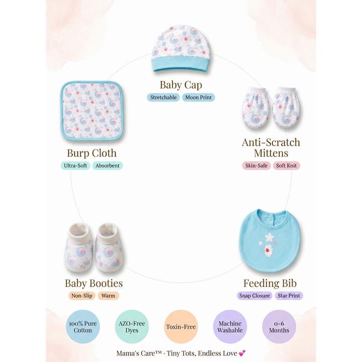 Mama's Care 13 Pieces Gift Set - Pack of 10+3 Teether & Rattle | Chasing Rainbow | Sky Blue