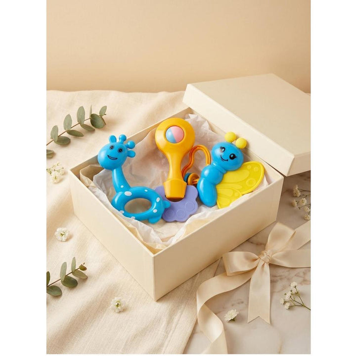 Mama's Care 13 Pieces Gift Set - Pack of 10+3 Teether & Rattle | Chasing Rainbow | Sky Blue