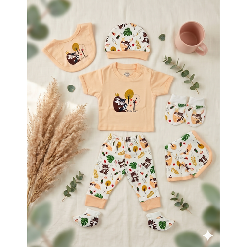 Mama's Care Funday 9 Pieces Gift Set - 100% Cotton Interlock Theme | Dark Peach