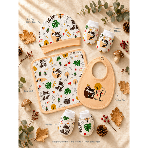 Mama's Care Funday 9 Pieces Gift Set - 100% Cotton Interlock Theme | Dark Peach