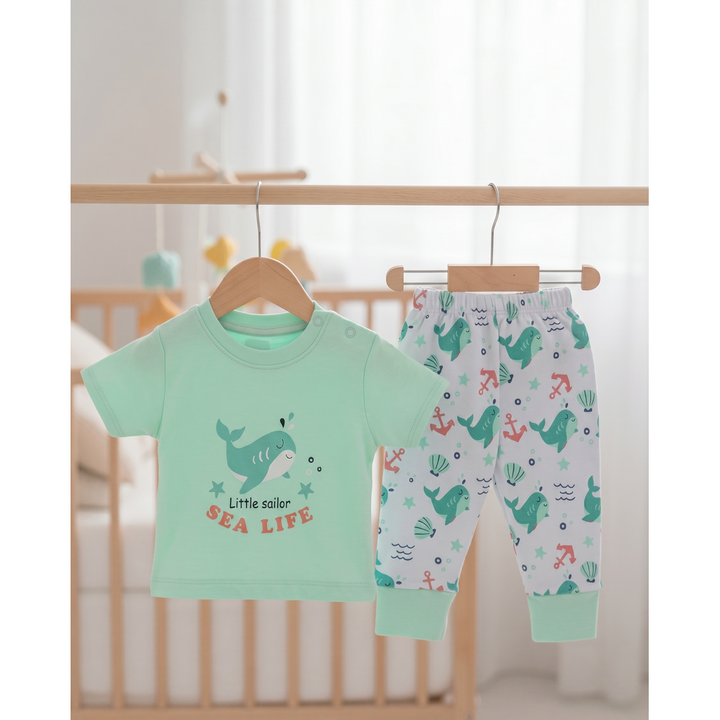 Mama's Care Sea Life 9 Pieces Gift Set - 100% Cotton Interlock Theme | Sea Green